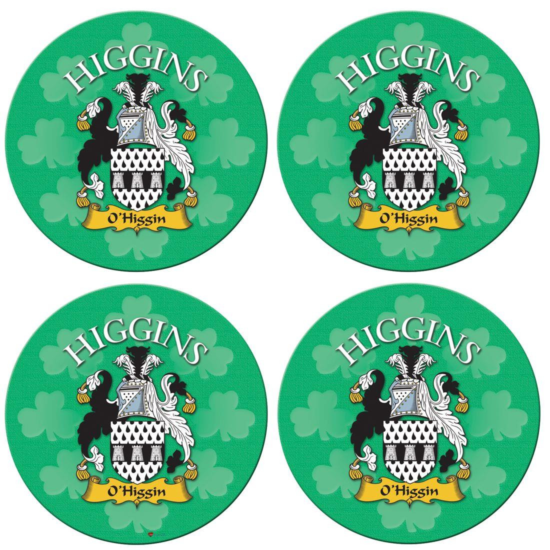 Higgins Irish Clan Name Round Cork Coasters Set of 4 Irish Gift