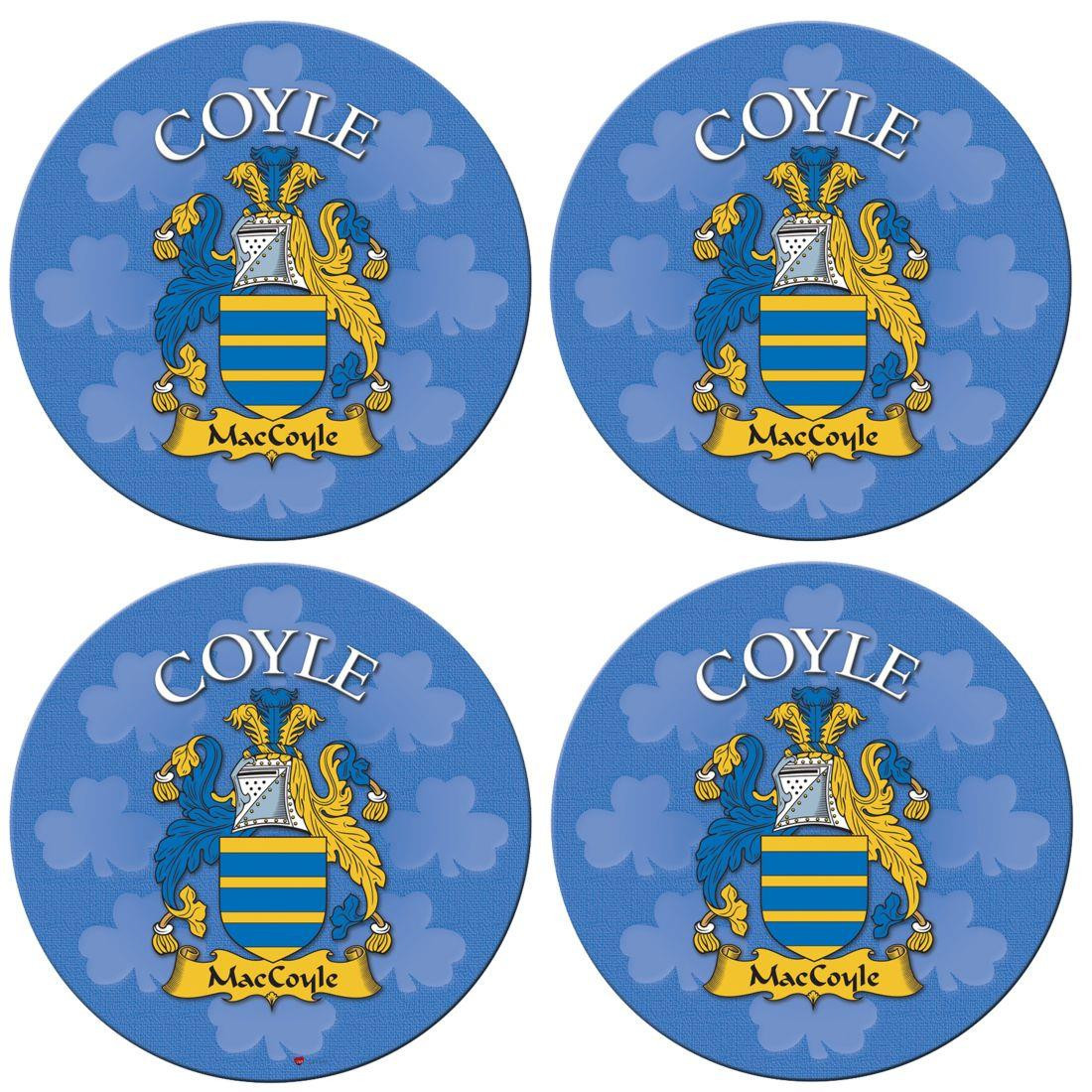 Coyle Irish Clan Name Round Cork Coasters Set of 4 Irish Gift