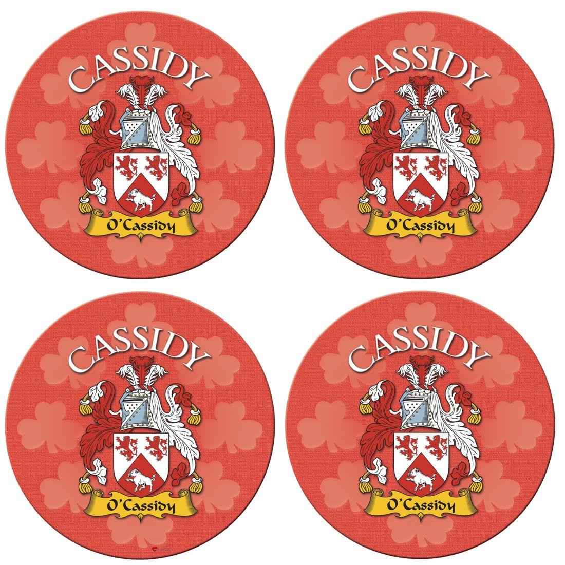 Cassidy Irish Clan Name Round Cork Coasters Set of 4 Irish Gift
