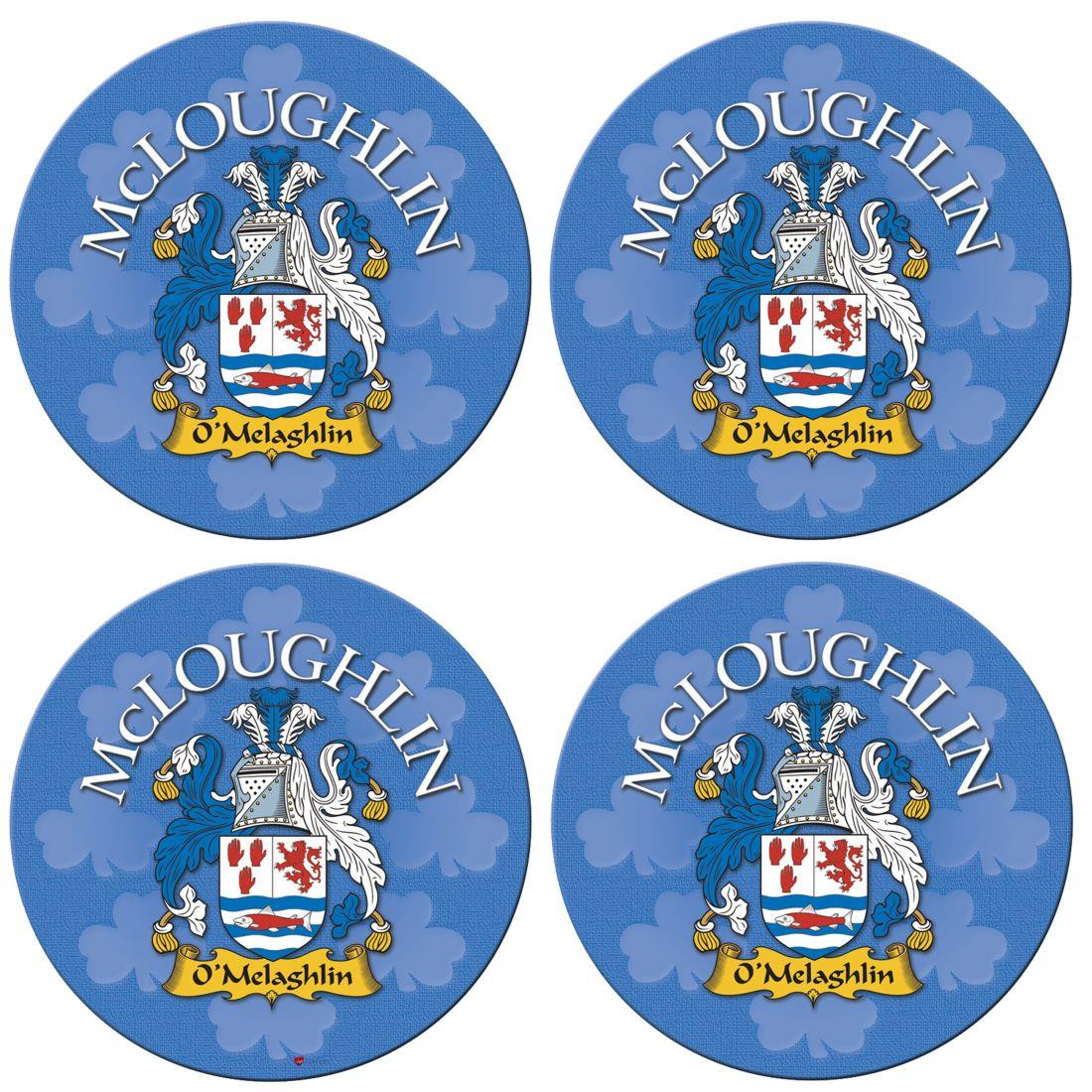 McLoughlin Irish Clan Name Round Cork Coasters Set of 4 Irish Gift