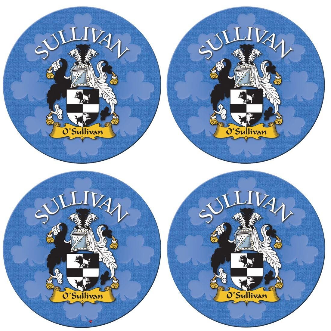 Sullivan Irish Clan Name Round Cork Coasters Set of 4 Irish Gift