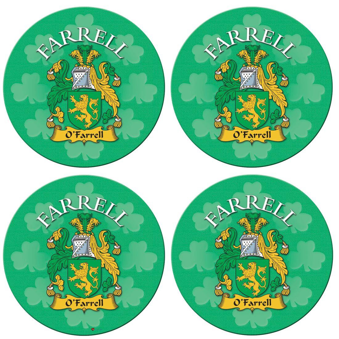 Farrell Irish Clan Name Round Cork Coasters Set of 4 Irish Gift
