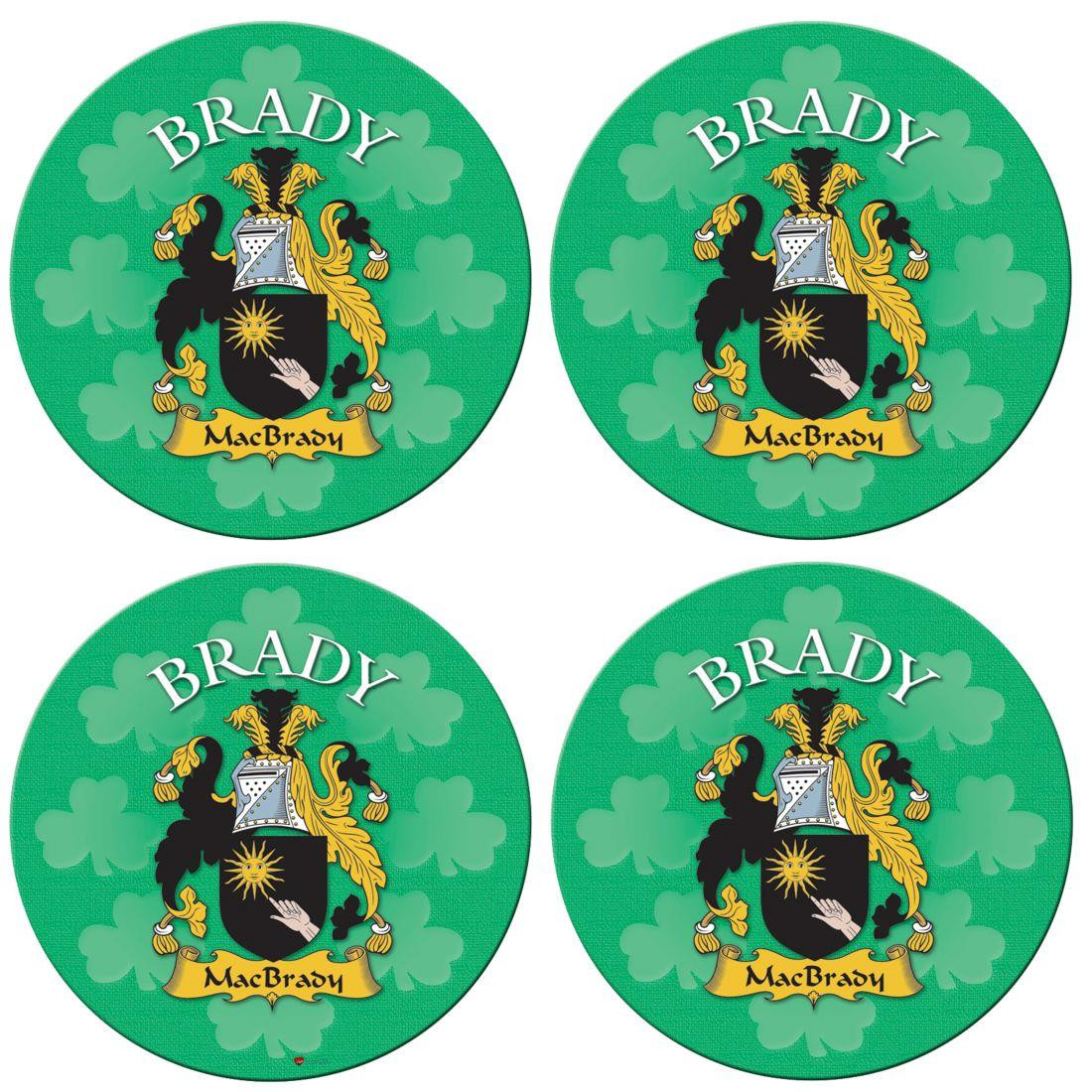 Brady Irish Clan Name Round Cork Coasters Set of 4 Irish Gift