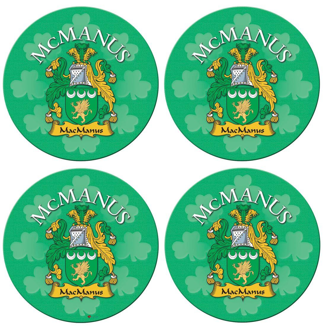 McManus Irish Clan Name Round Cork Coasters Set of 4 Irish Gift