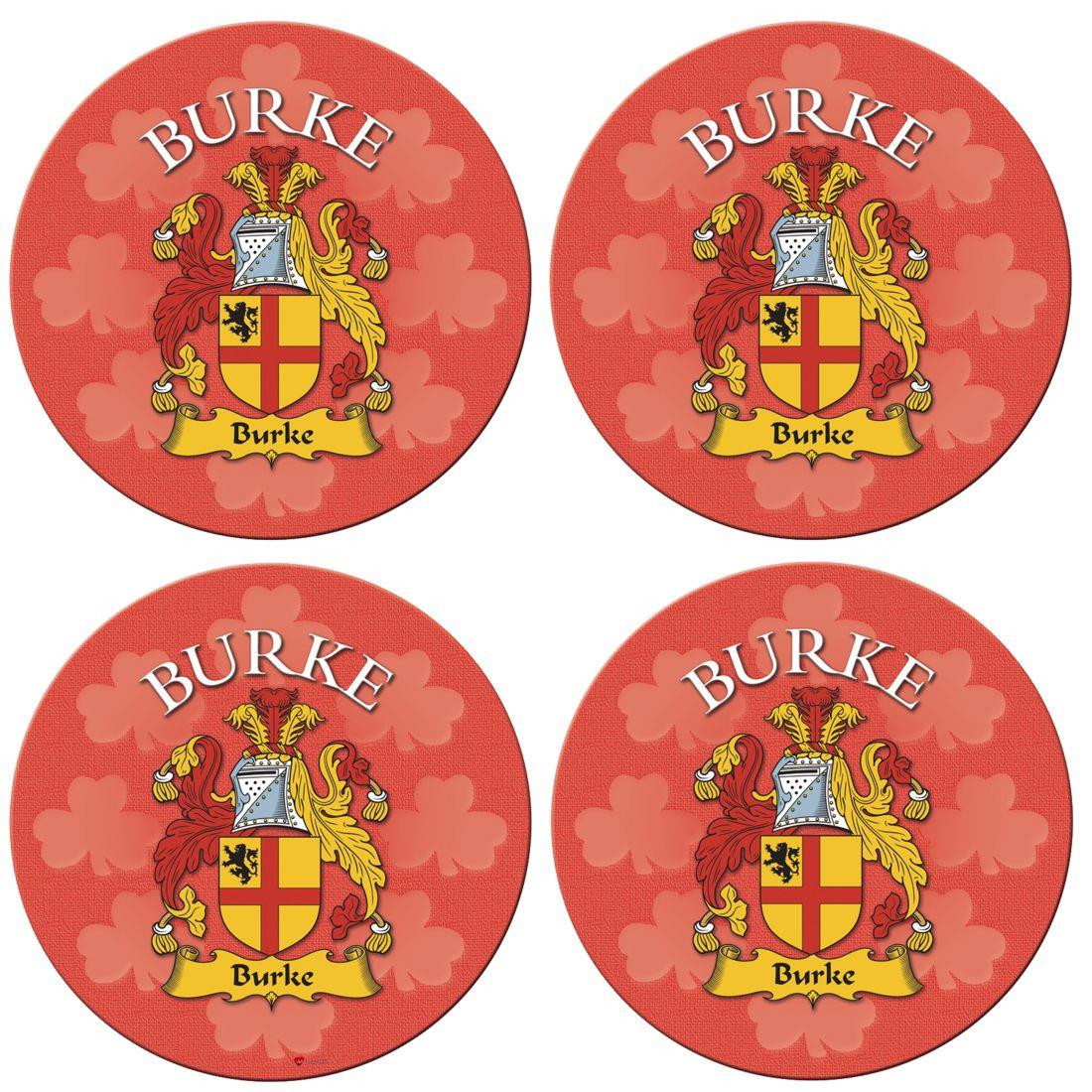Burke Irish Clan Name Round Cork Coasters Set of 4 Irish Gift
