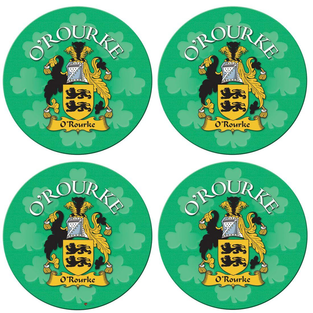 O'Rourke Irish Clan Name Round Cork Coasters Set of 4 Irish Gift