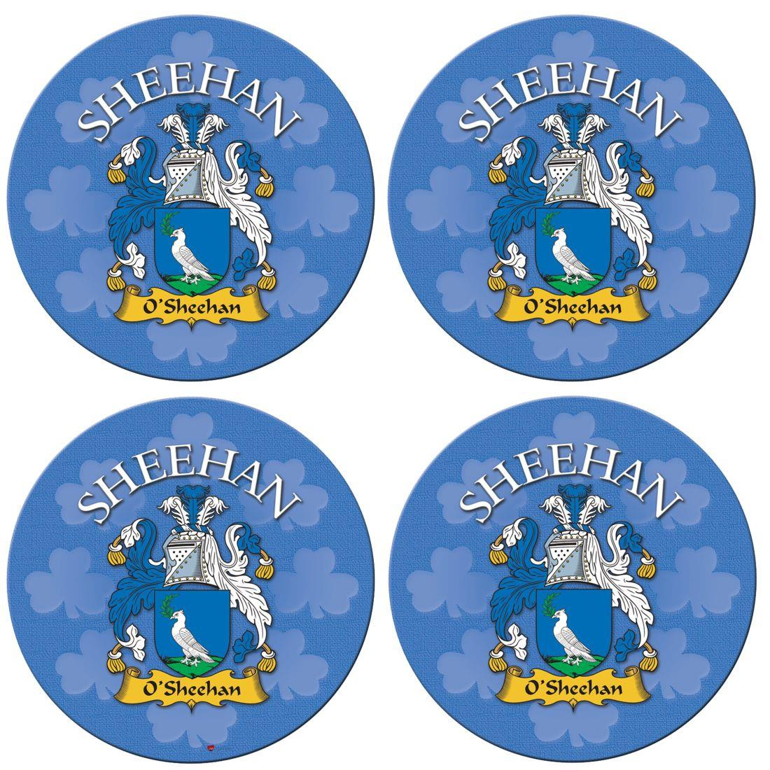 Sheehan Irish Clan Name Round Cork Coasters Set of 4 Irish Gift