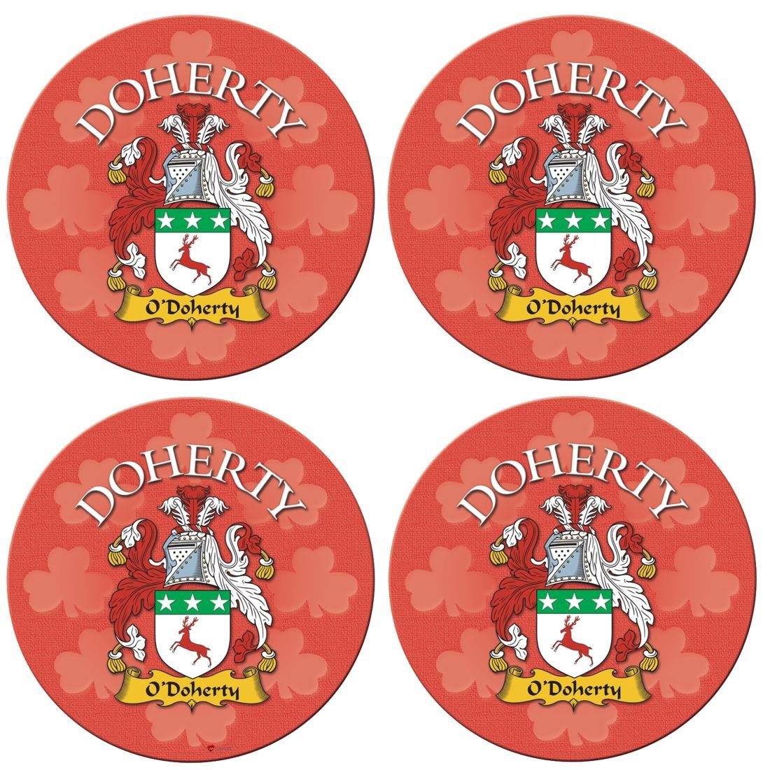 Doherty Irish Clan Name Round Cork Coasters Set of 4 Irish Gift