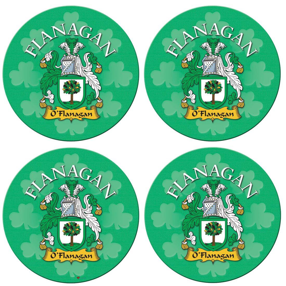 Flanagan Irish Clan Name Round Cork Coasters Set of 4 Irish Gift