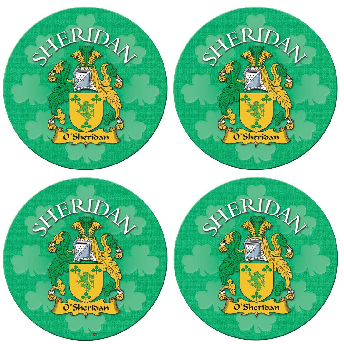 Sheridan Irish Clan Name Round Cork Coasters Set of 4 Irish Gift