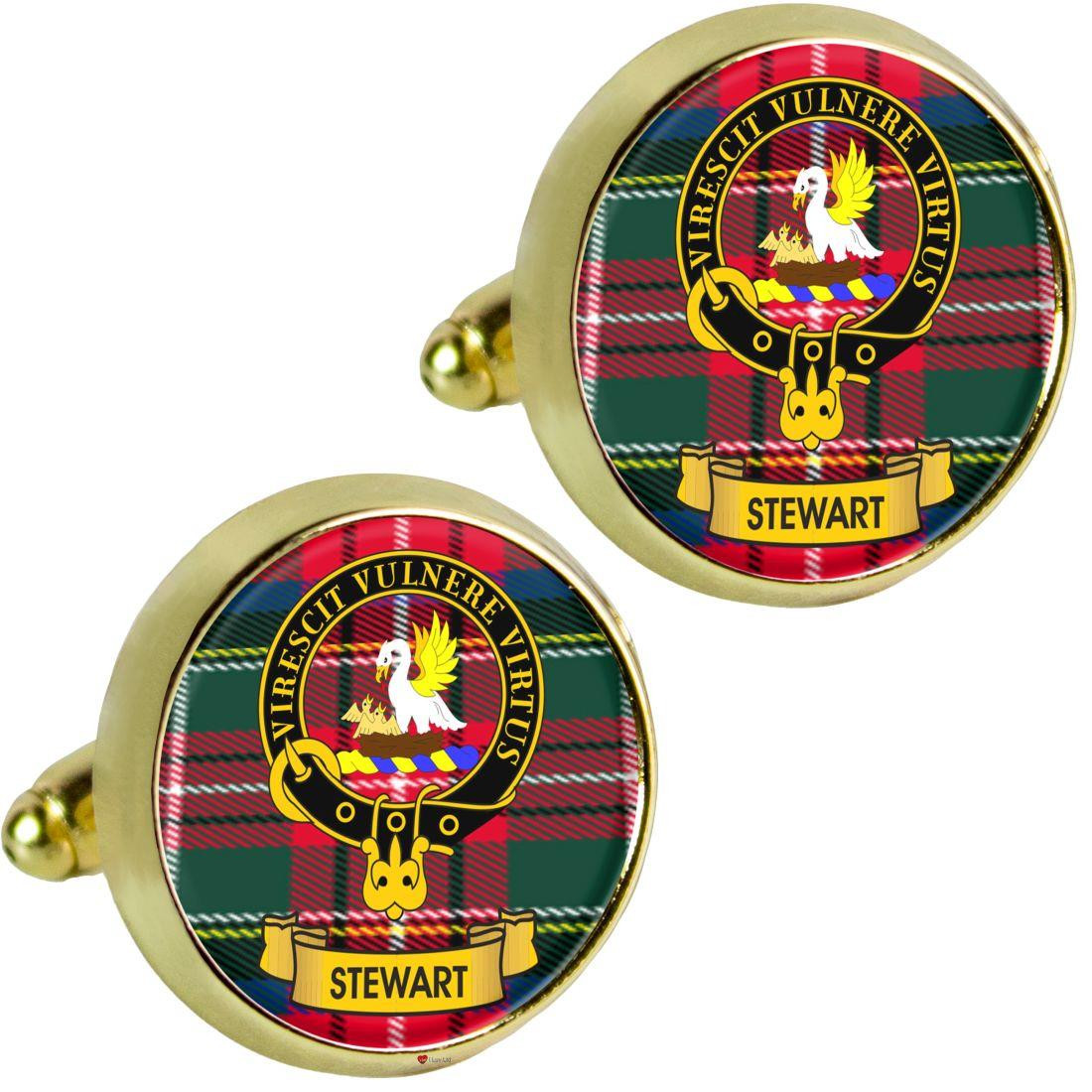 Scottish Clan Mens Cufflinks Stewart Clan Crest Product Of Scotland Gold Colour