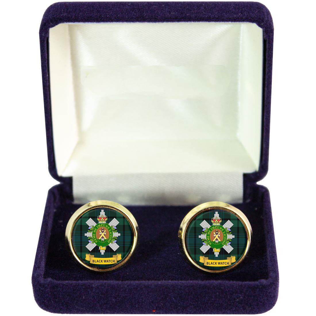 Scottish Clan Mens Cufflinks Black Watch Clan Crest Product Of Scotland Gold Colour