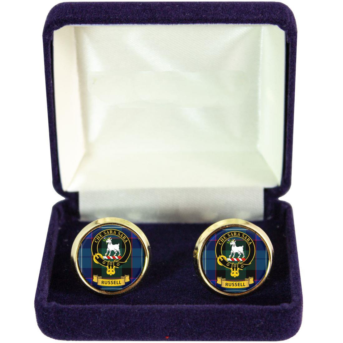 Scottish Clan Mens Cufflinks Russell Clan Crest Product Of Scotland Gold Colour