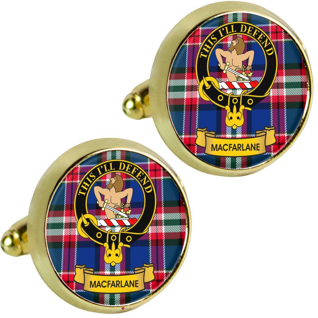 Scottish Clan Mens Cufflinks Macfarlane Clan Crest Product Of Scotland Gold Colour