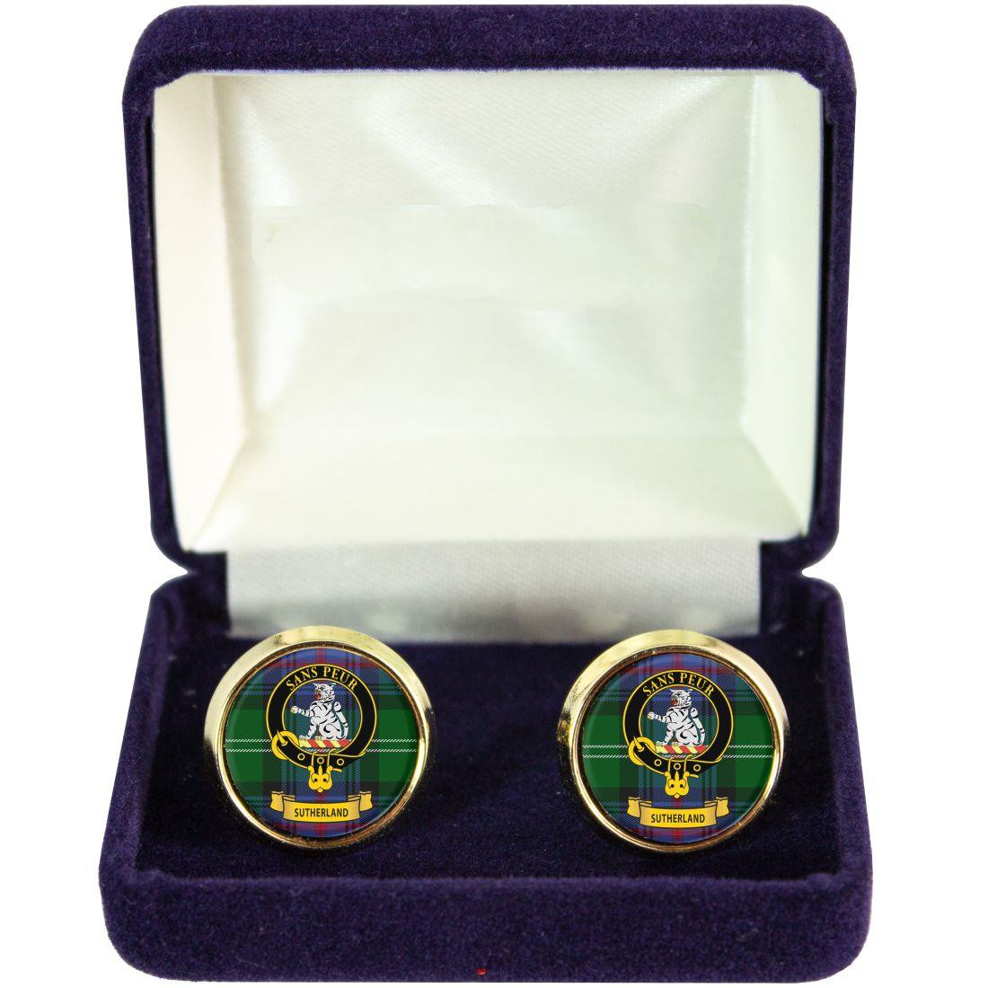 Scottish Clan Mens Cufflinks Sutherland Clan Crest Product Of Scotland Gold Colour