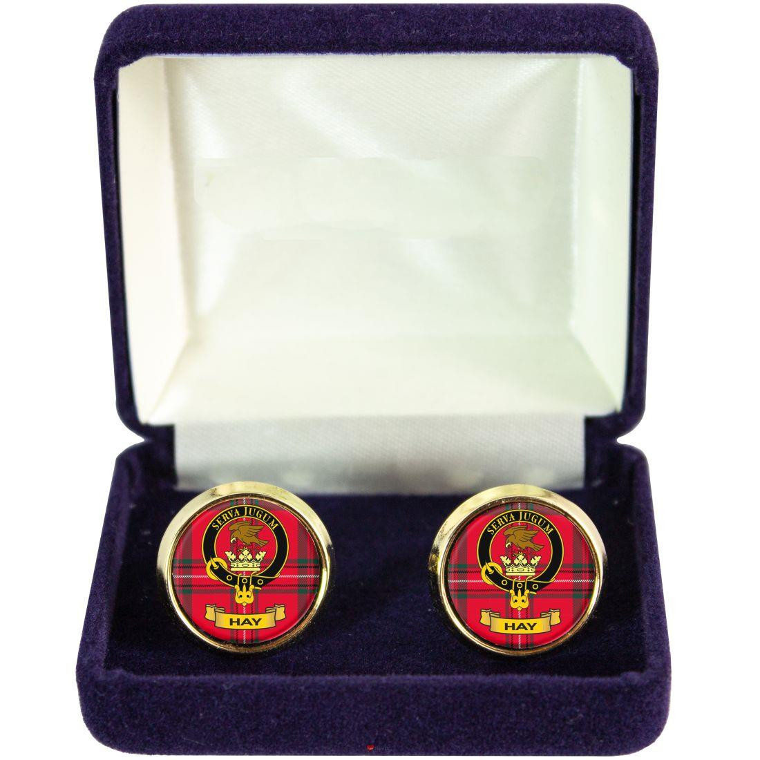 Scottish Clan Mens Cufflinks Hay Clan Crest Product Of Scotland Gold Colour