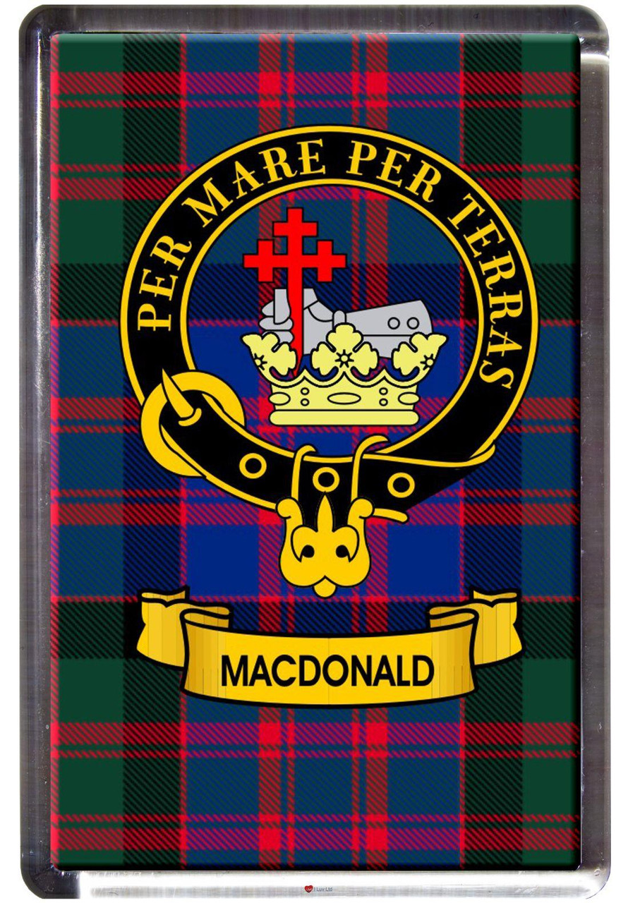 MacDonald Clan Tartan Fridge Magnet with Scottish Clan Crest on Clear Acrylic Rectangular Base