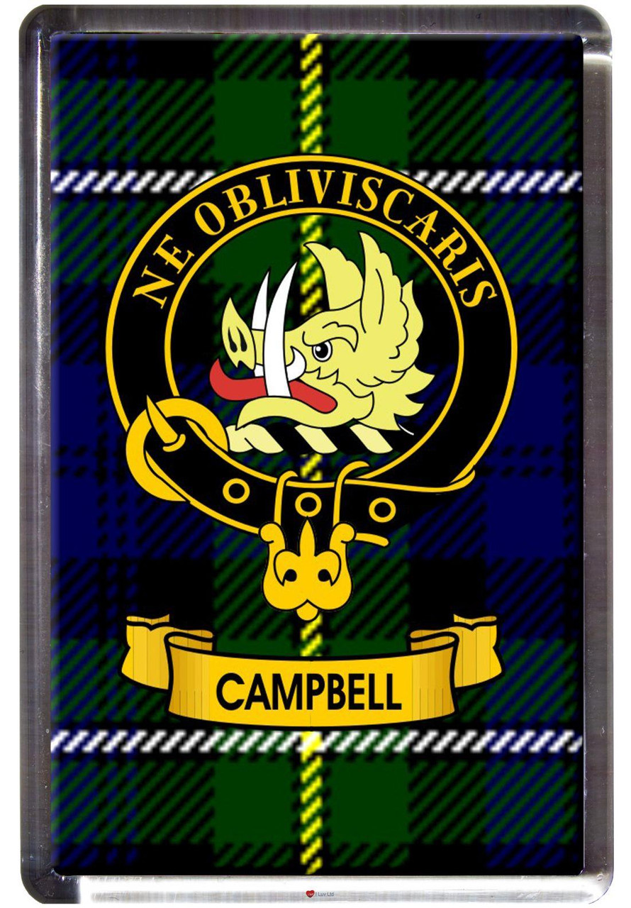 Campbell Clan Tartan Fridge Magnet with Scottish Clan Crest on Clear Acrylic Rectangular Base