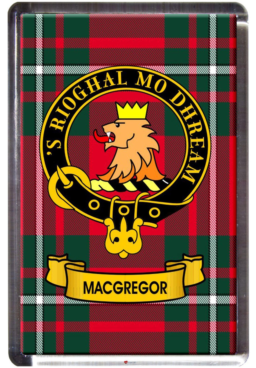 MacGregor Clan Tartan Fridge Magnet with Scottish Clan Crest on Clear Acrylic Rectangular Base
