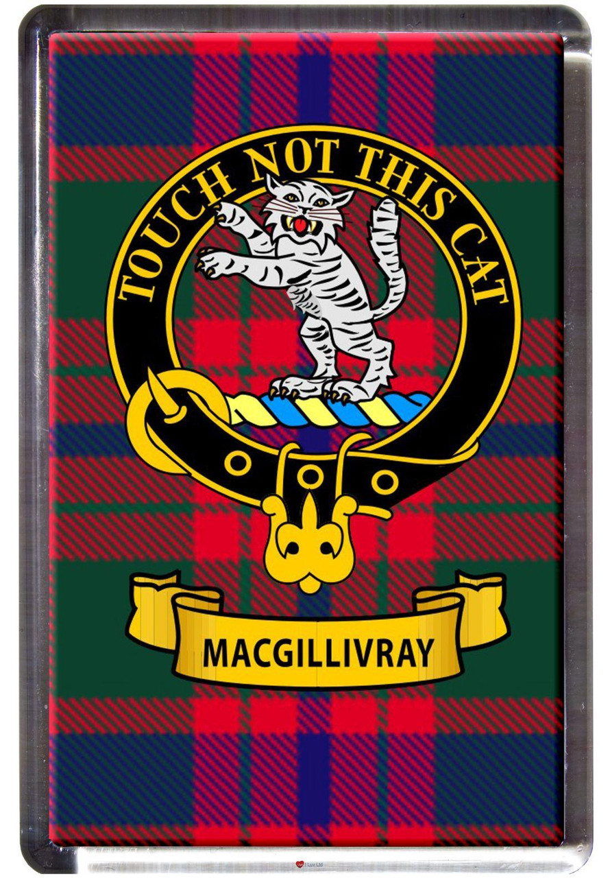 MacGillivray Clan Tartan Fridge Magnet with Scottish Clan Crest on Clear Acrylic Rectangular Base