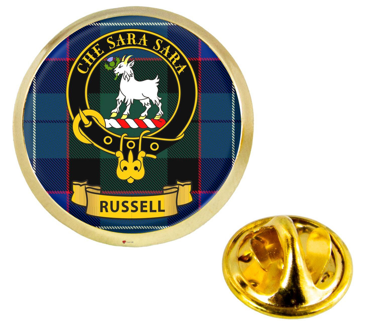 Scottish Clan Lapel Badge Pin Russell Clan Crest Product Of Scotland Gold Colour