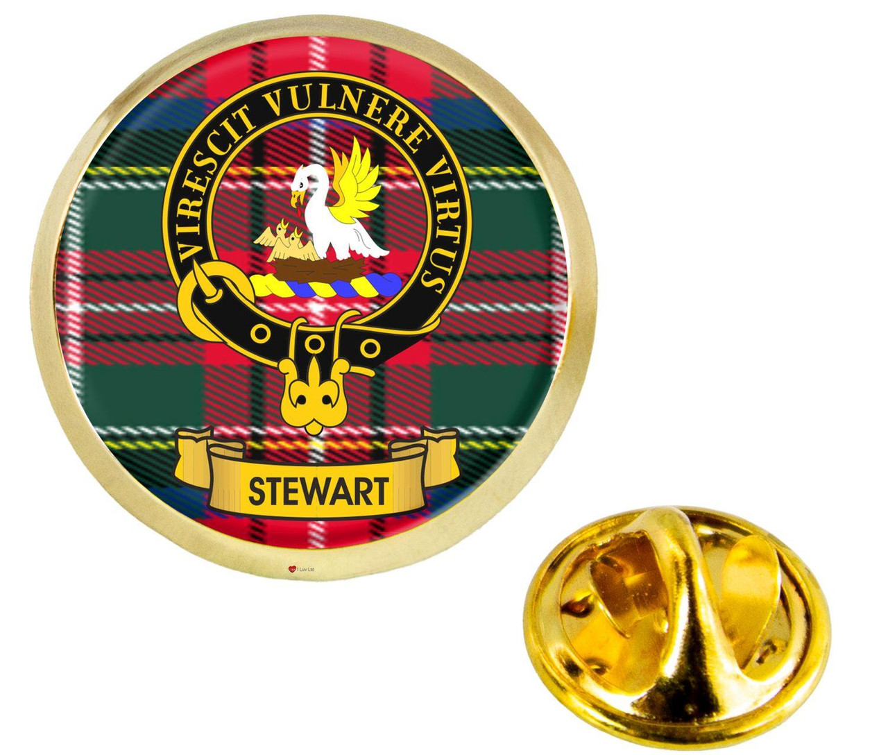 Scottish Clan Lapel Badge Pin Stewart Clan Crest Product Of Scotland Gold Colour