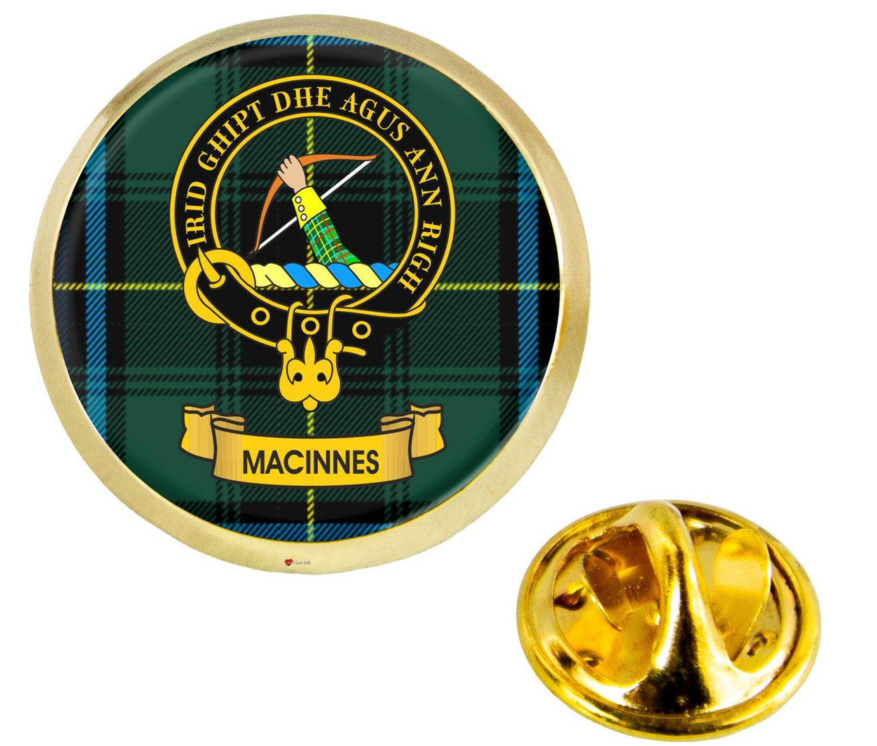 Scottish Clan Lapel Badge Pin Macinnes Clan Crest Product Of Scotland Gold Colour