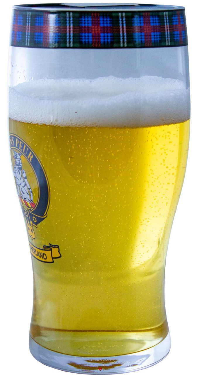 Gunn Clan Traditional Scottish Pint Beer Glasses Pair Tartan Band and Crest