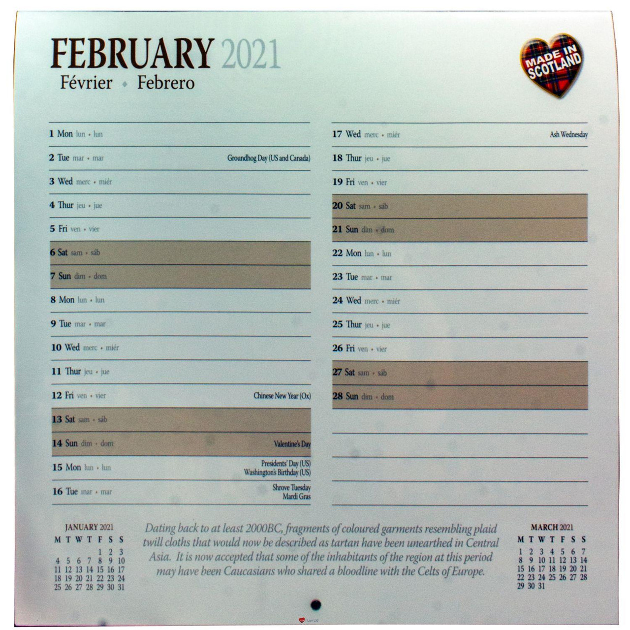 2021 We Love Edinburgh Calendar Small Compact