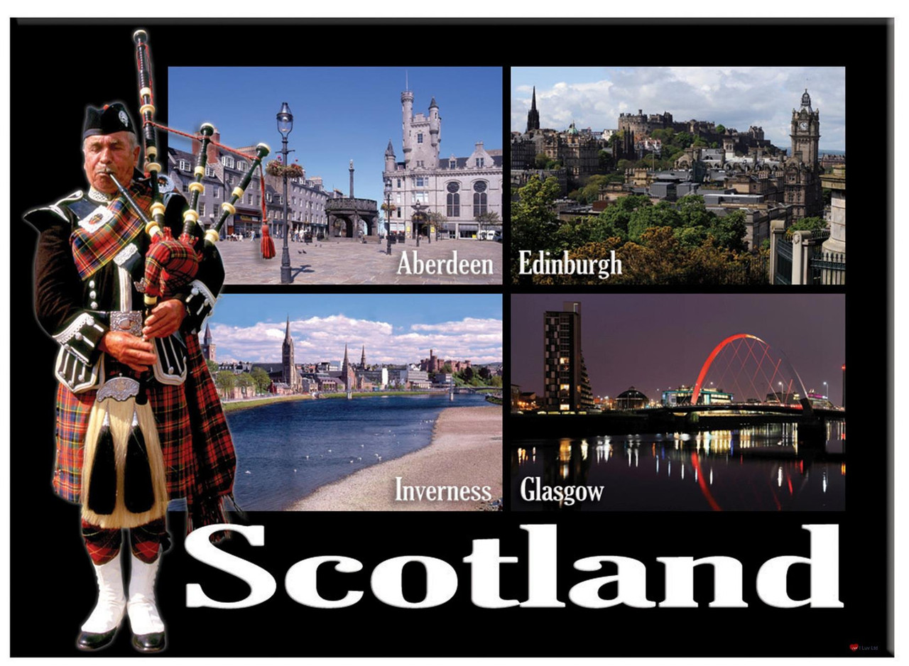Scottish Piper Scottish Cities Montage Scenic Metallic Magnet