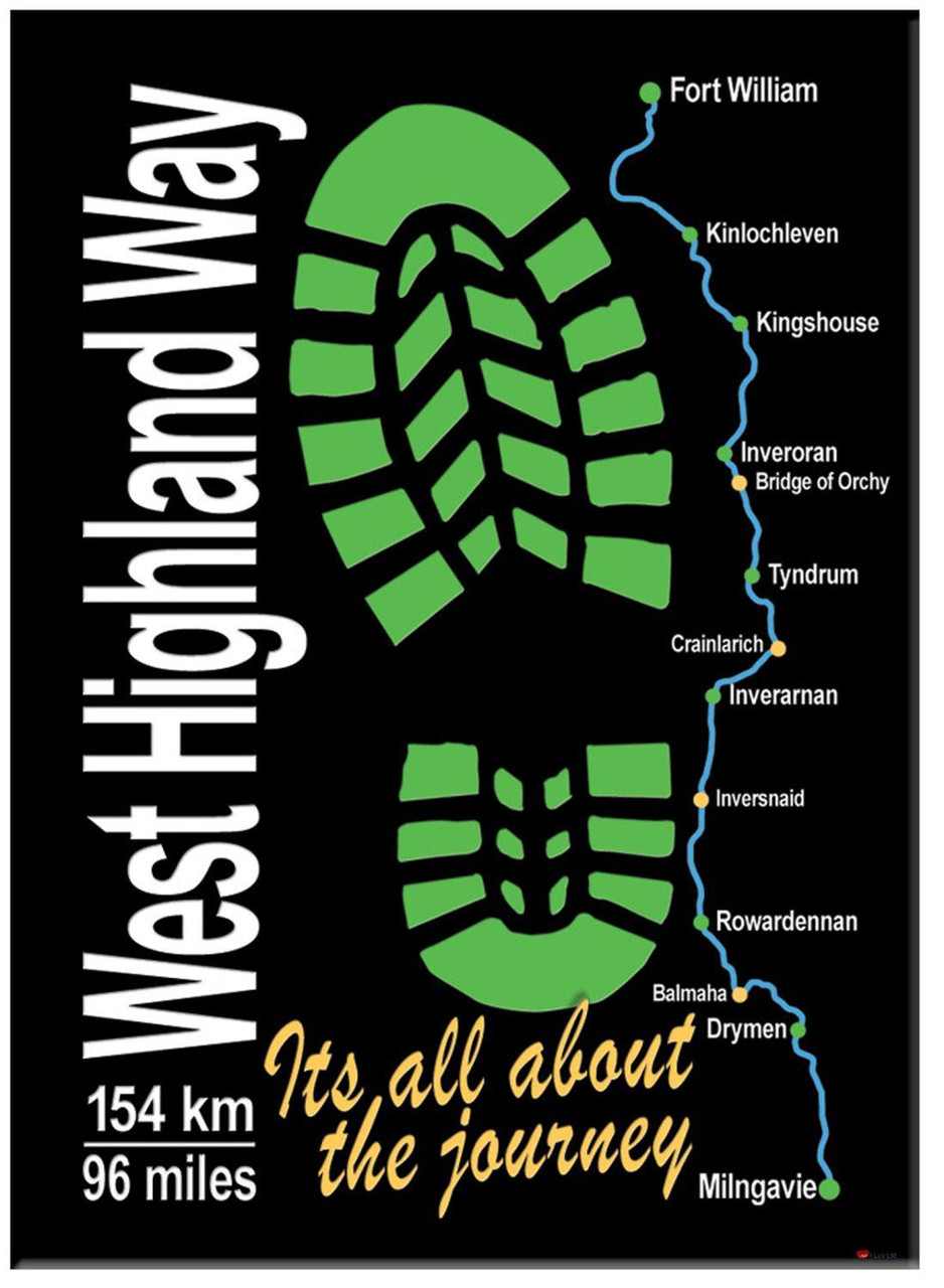 West Highland Way Boot Map Picture Metallic Magnet