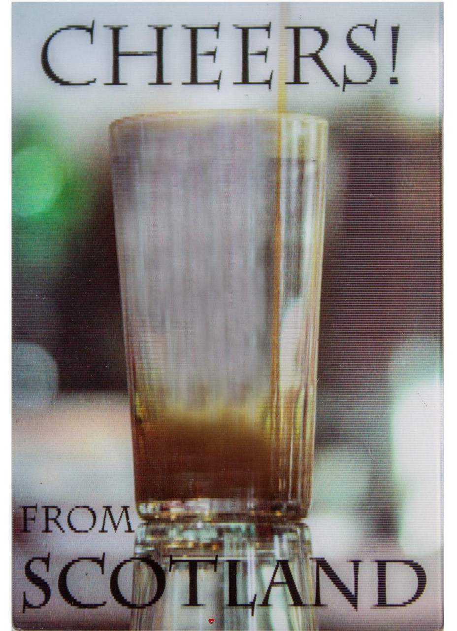 Moving Cheers from Scotland Glass Being Filled Fridge Magnet 3D Hologram Lenticular Effect