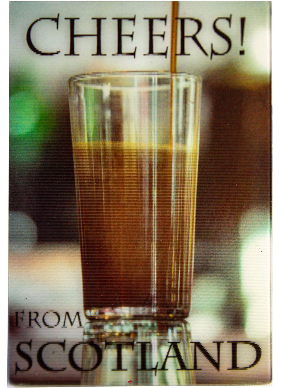 Moving Cheers from Scotland Glass Being Filled Fridge Magnet 3D Hologram Lenticular Effect