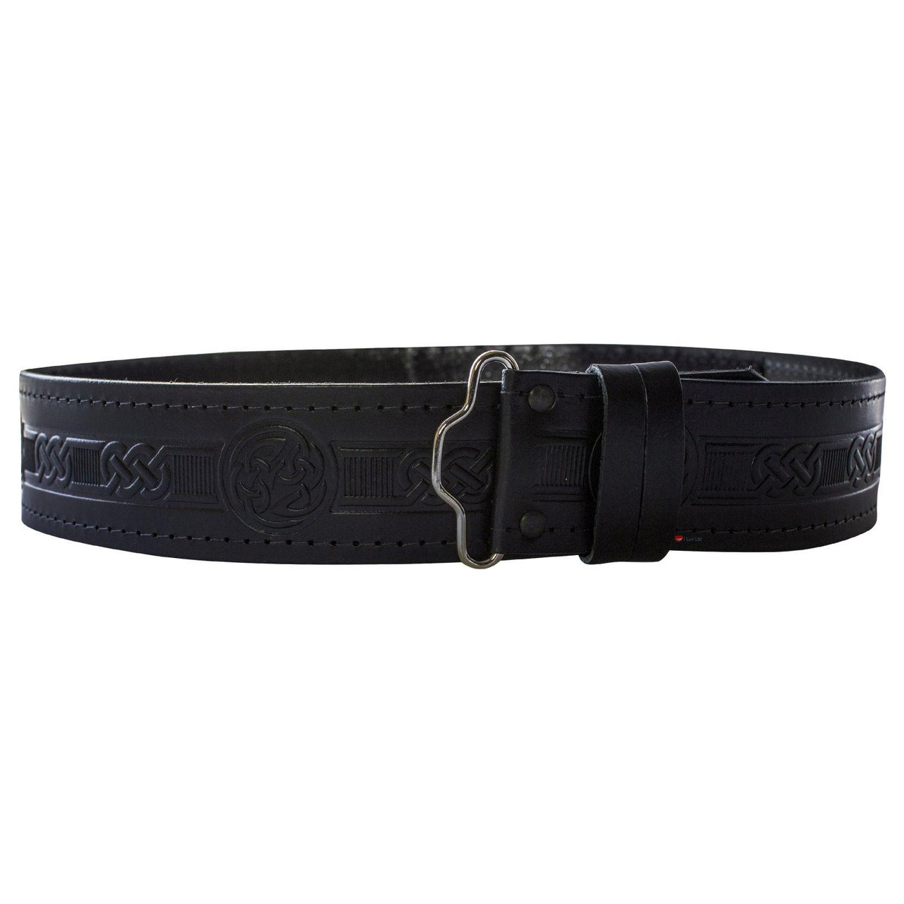 Celtic Swirl Hide Leather Velcro Kilt Belt 2.25" Wide Scottish Made