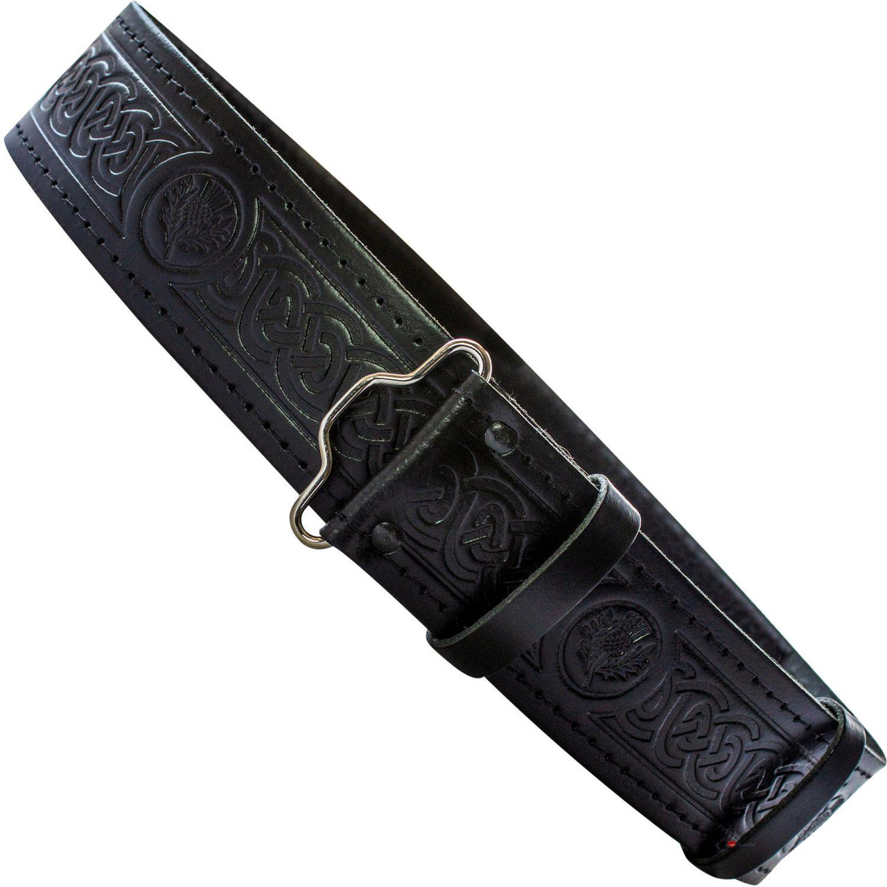Celtic Thistle Hide Leather Velcro Kilt Belt 2.25" Wide Scottish Made