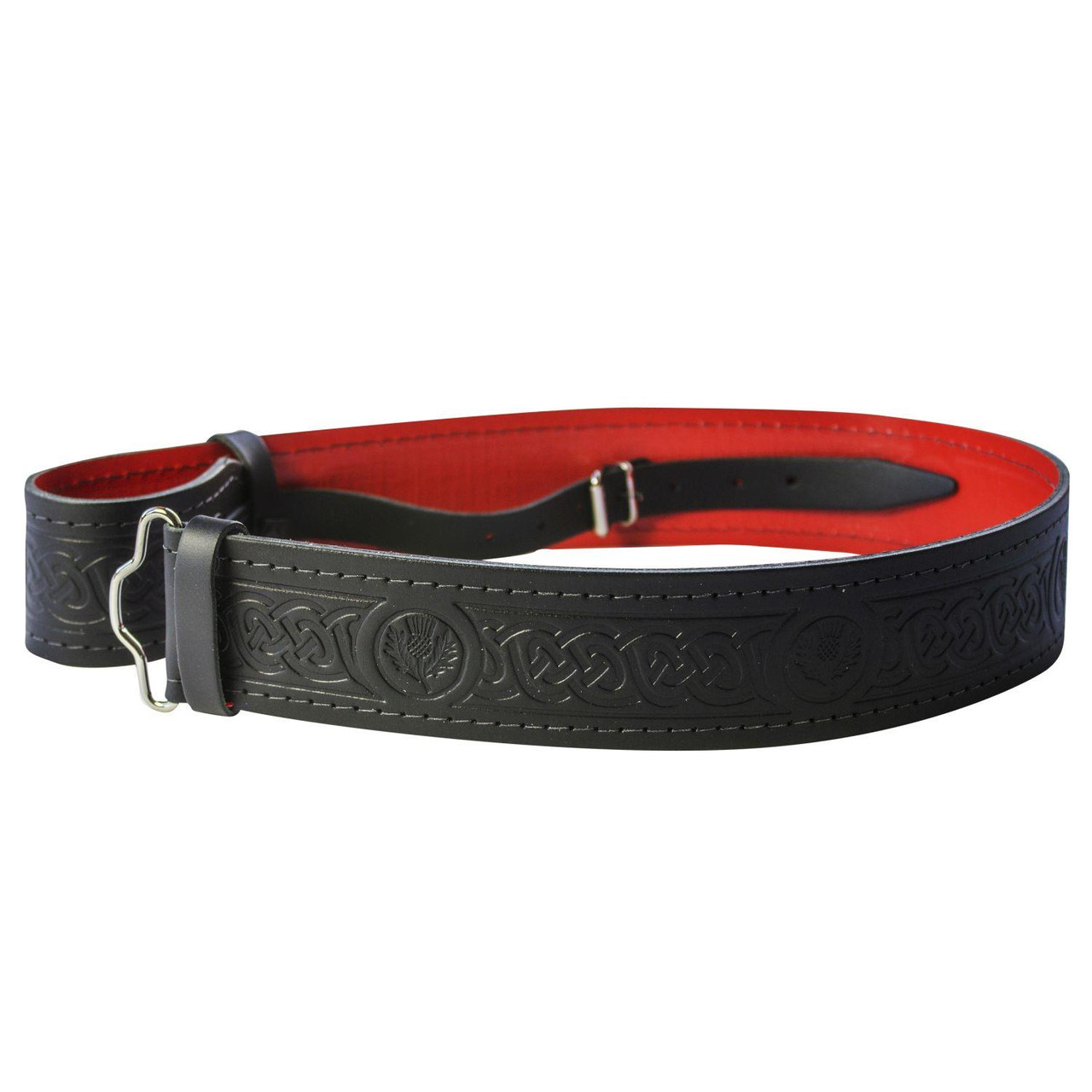 Lined Celtic Thistle Leather Hide Kilt Belt 2.25" Wide Scottish Made
