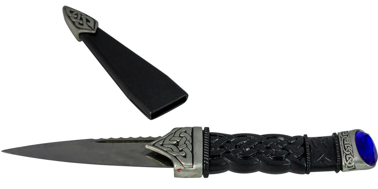 Sgian Dubh Antique Stone Top Celtic Knot 5 Stone Colours Safety Blade