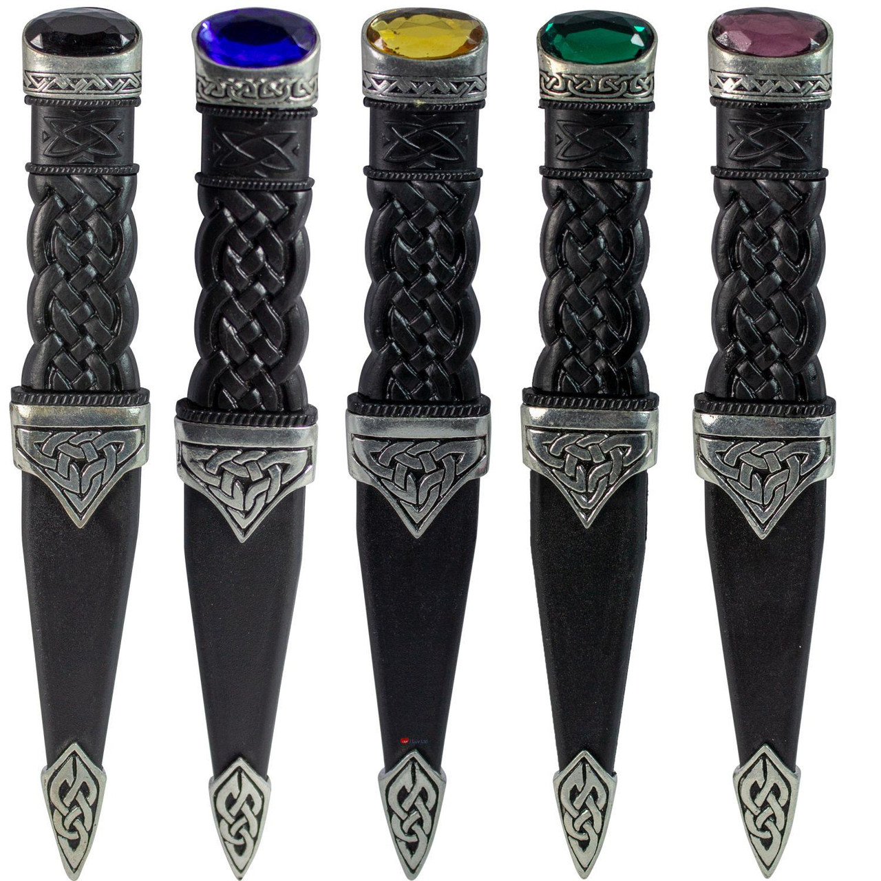Sgian Dubh Polished Stone Top Celtic Knot 5 Stone Colours Safety Blade