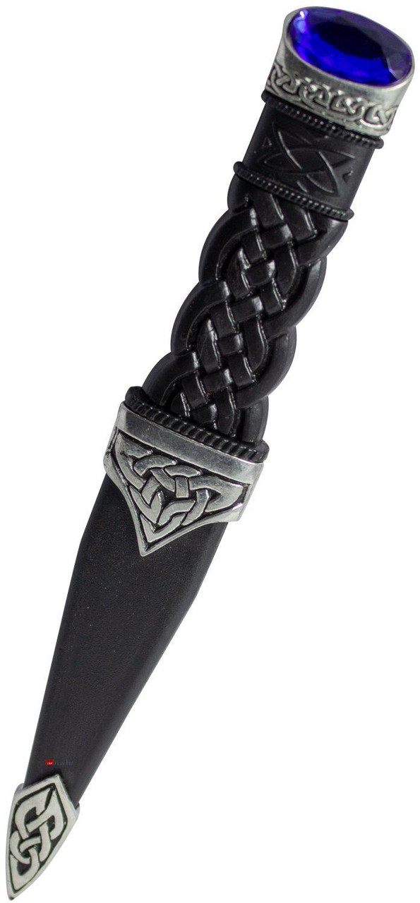 Sgian Dubh Polished Stone Top Celtic Knot 5 Stone Colours Safety Blade