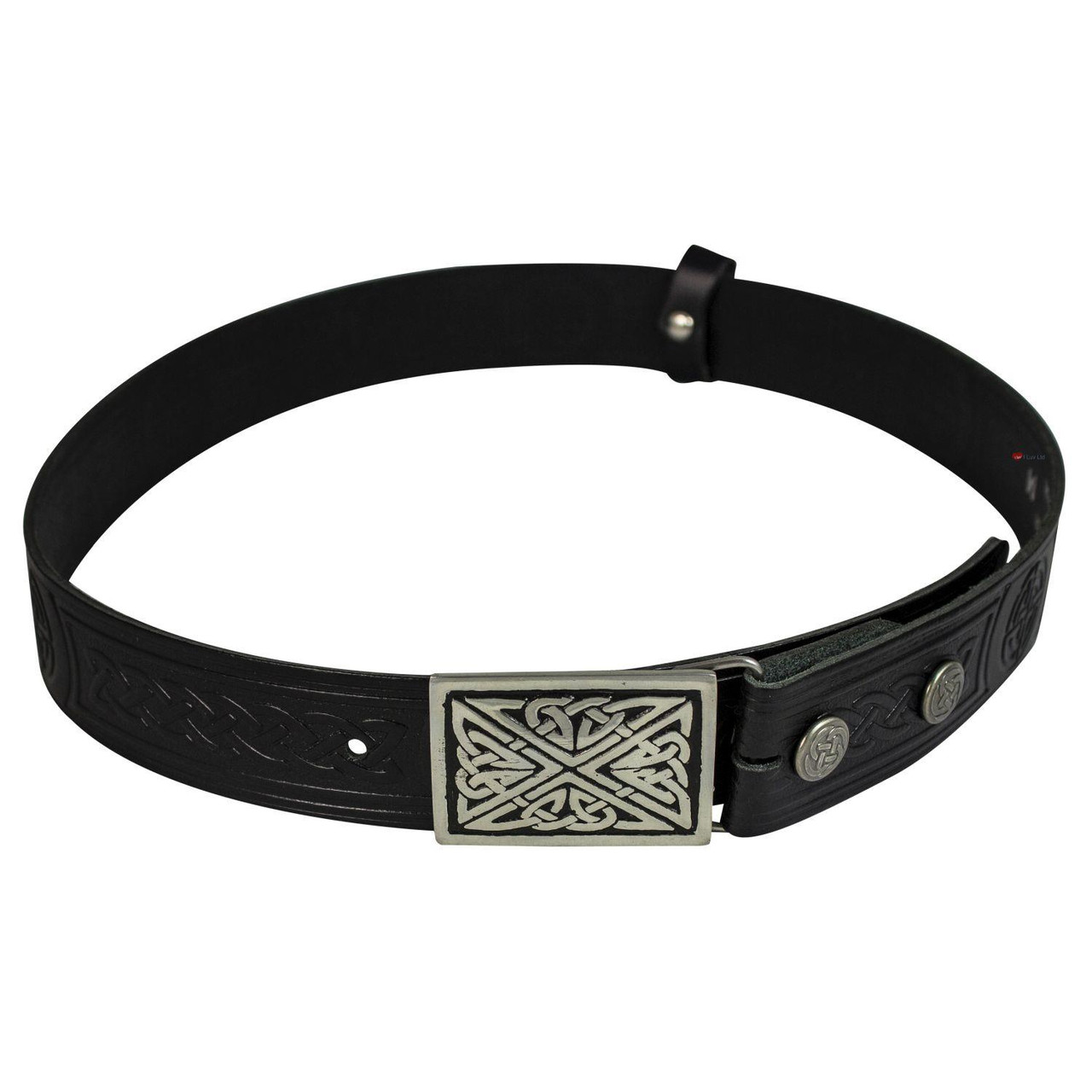 Celtic Knot Leather Trouser Belt Snap & Rectangular Buckle Set 1.5"