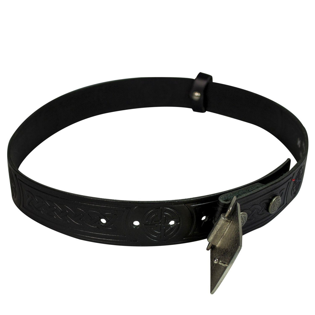 Celtic Knot Leather Trouser Belt Snap & Rectangular Buckle Set 1.5"