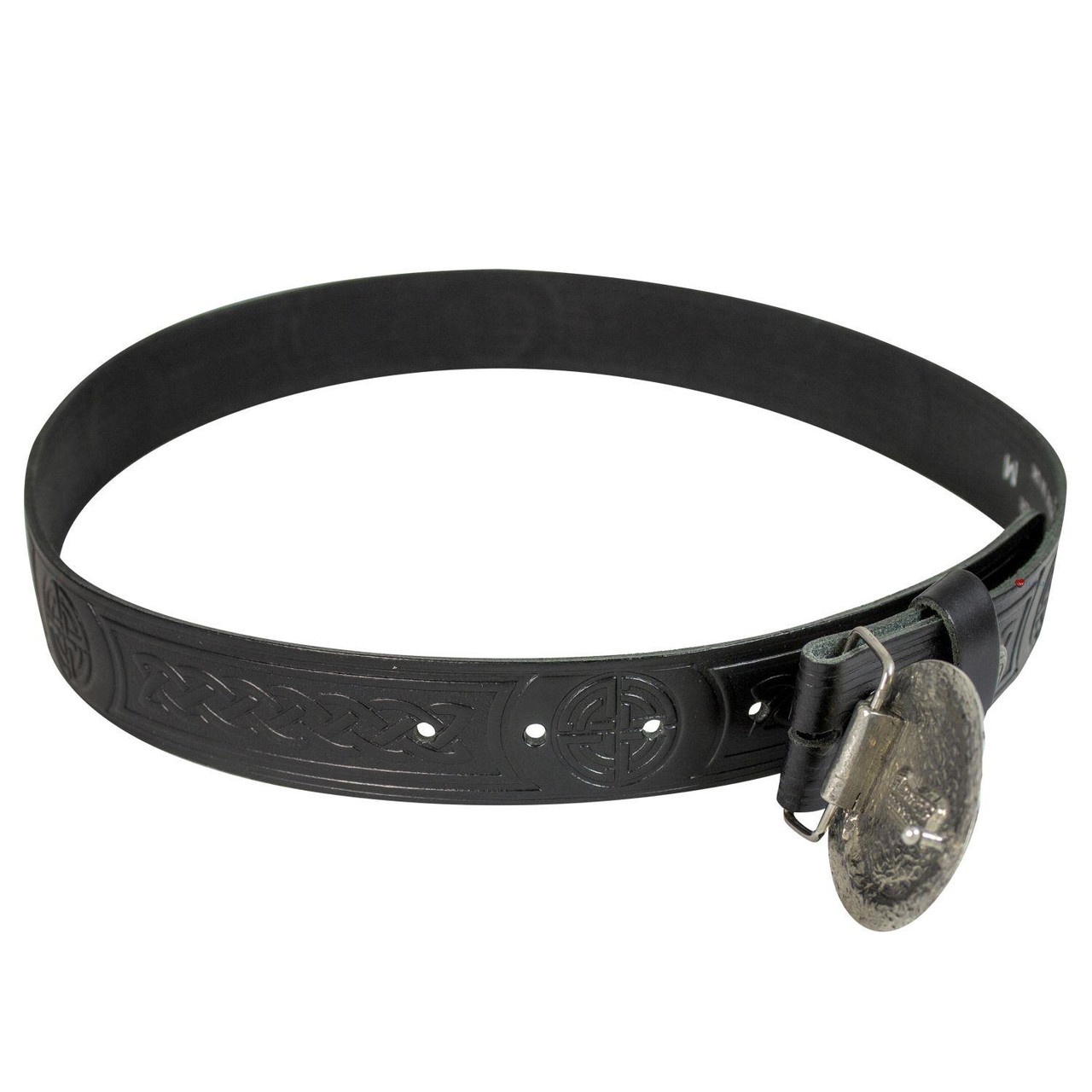 Celtic Knot Leather Trouser Belt Snap & Oval Knotwork Buckle Set 1.5"