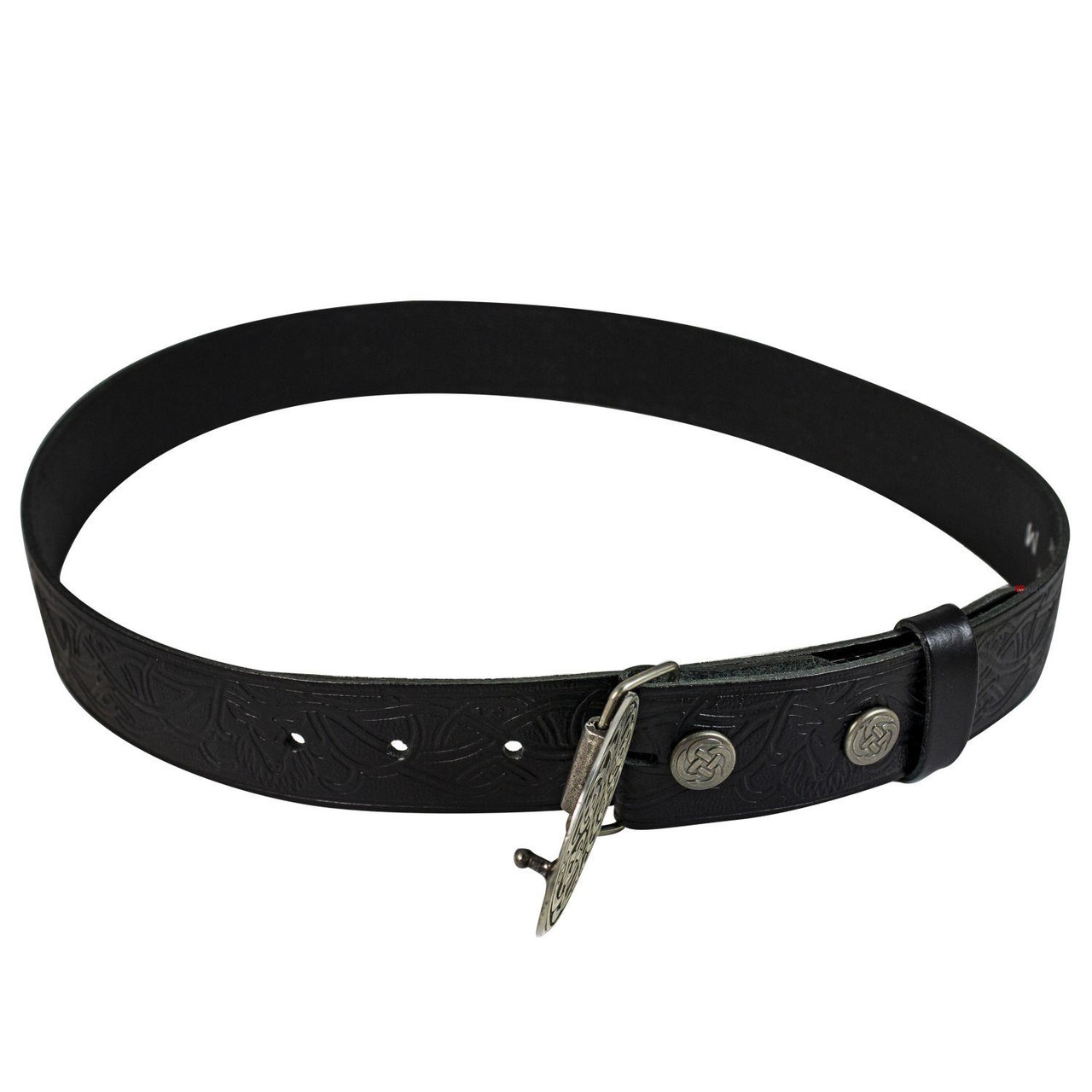 Celtic Stag Leather Trouser Belt Snap & Neverending Knotwork Buckle Set 1.5"