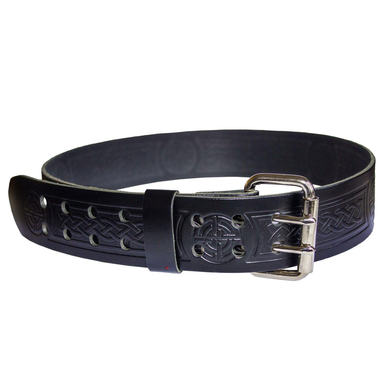 Roller Knot Hide Embossed Utility Kilt Belt Two Prong 2"