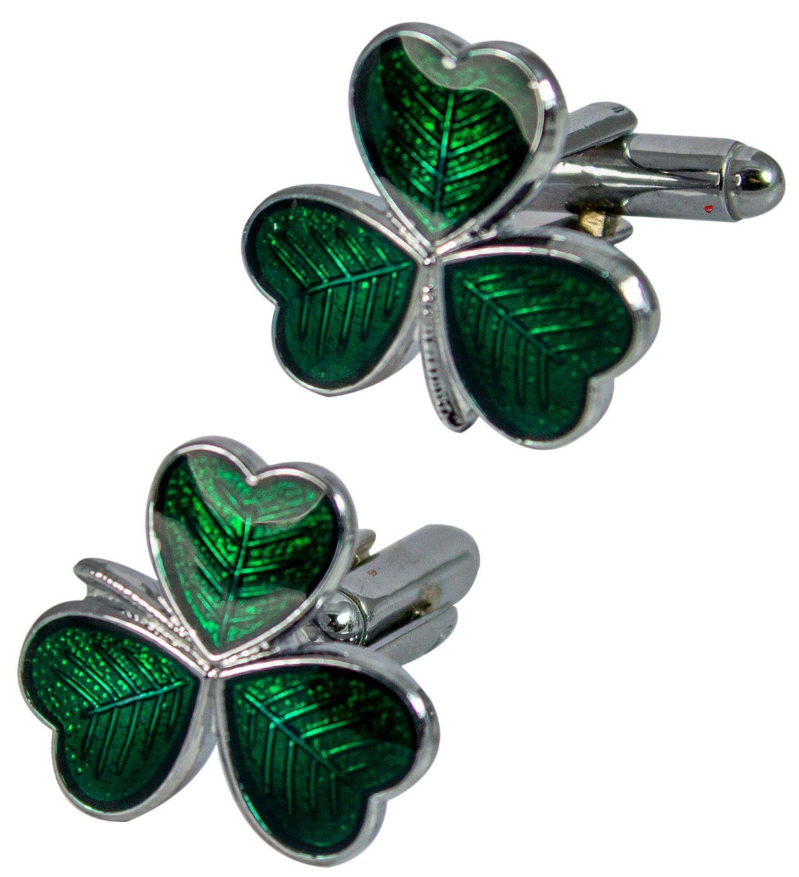 Shamrock 3 Leaf Clover Cufflinks in Enamel Green