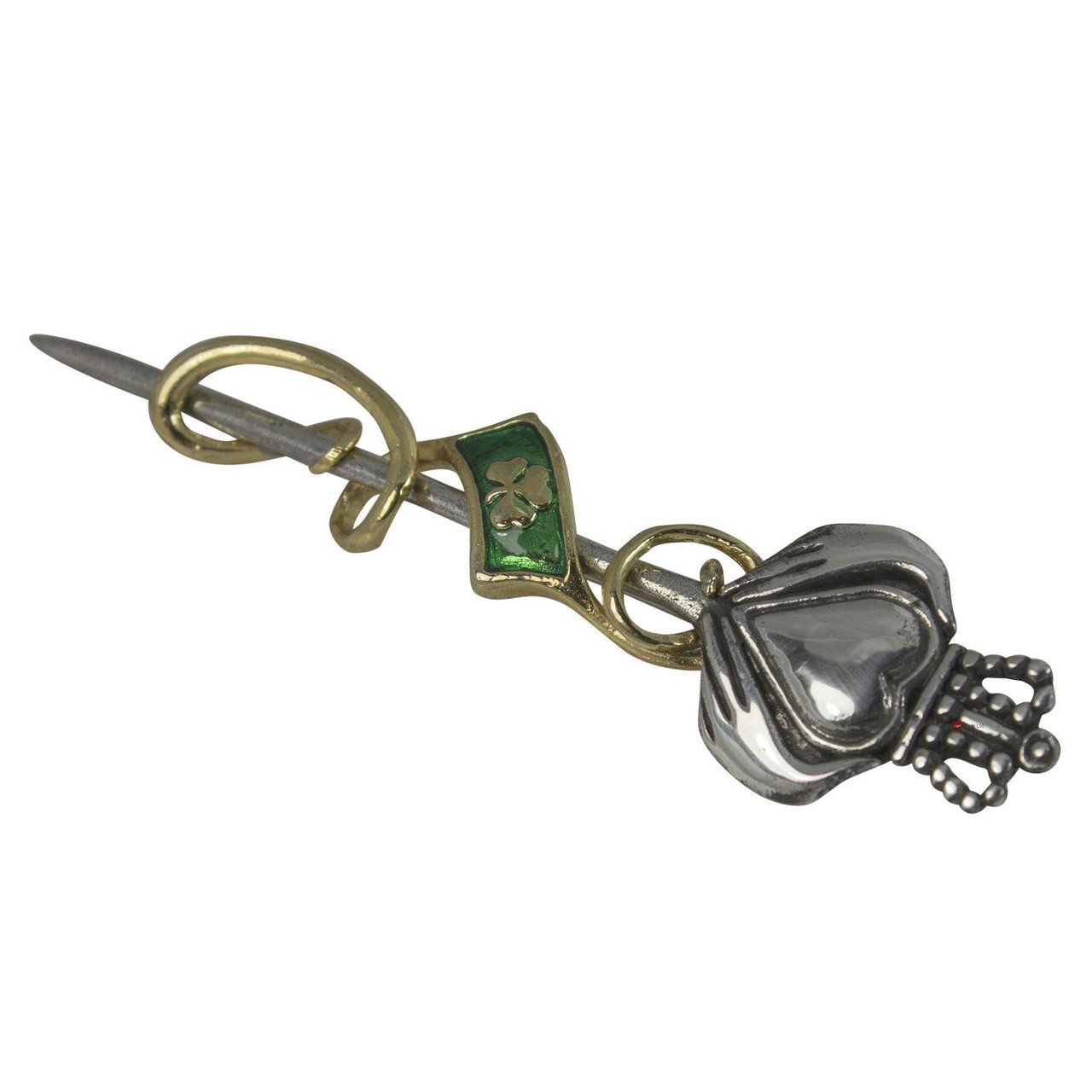 Claddagh & Shamrock Kilt Pin Polished-Gilt Plate Finish
