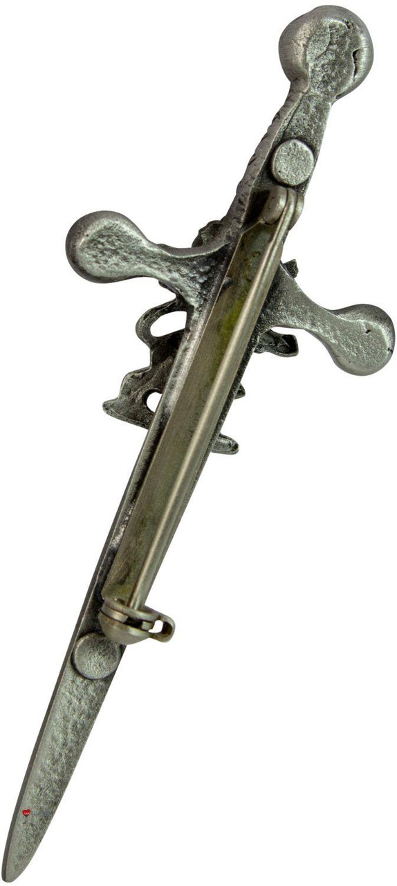Pewter Lion Kilt Pin in Antique finish On Claymore Sword Pewter