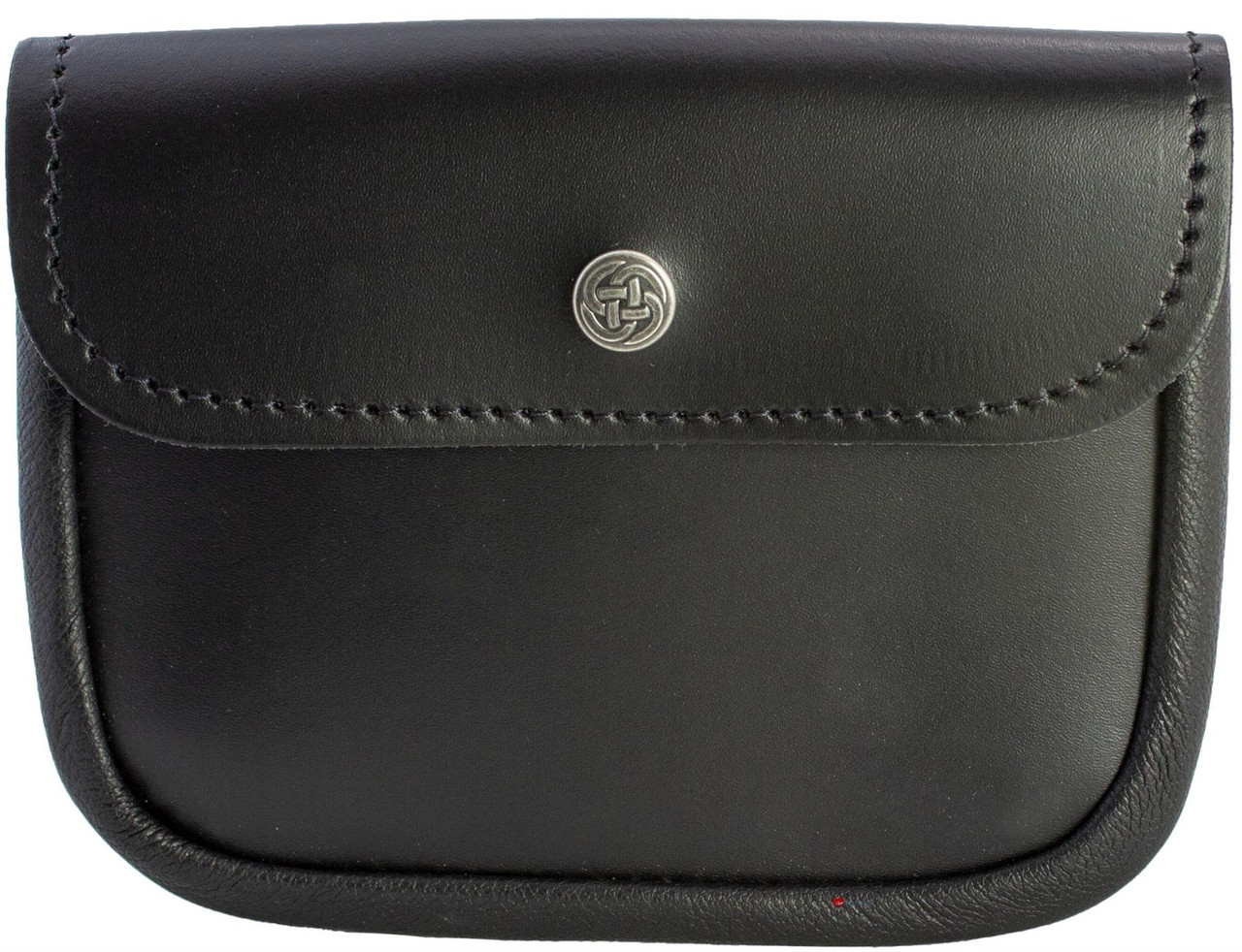 Leather Utility Pouch Black Plain Large, Attaches to Trouser Belt, Kilts Scottish Made
