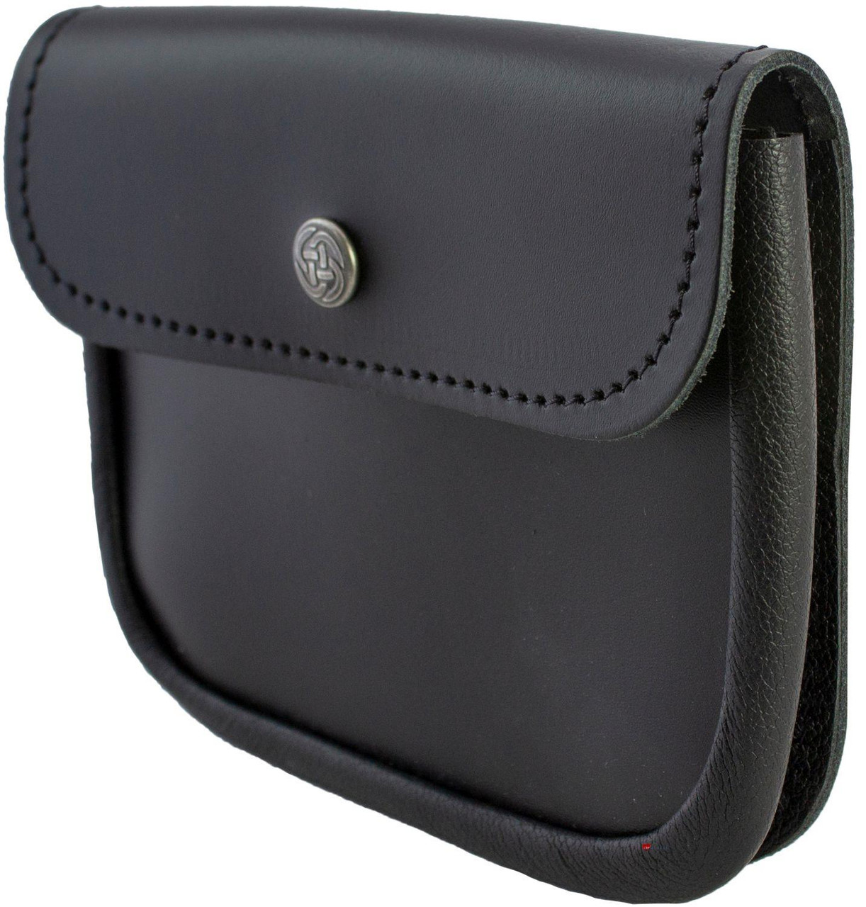 Leather Utility Pouch Black Plain Large, Attaches to Trouser Belt, Kilts Scottish Made