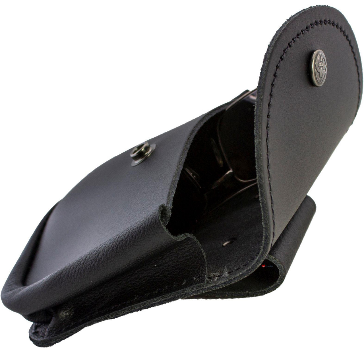 Leather Utility Pouch Black Plain Large, Attaches to Trouser Belt, Kilts Scottish Made